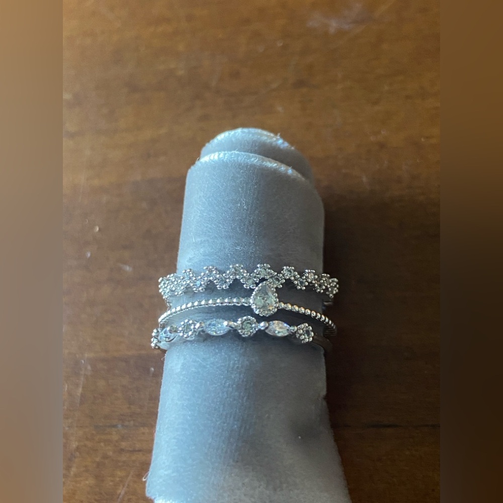 Anthropologie Serefina Silver Stacking Ring Set - Size 5